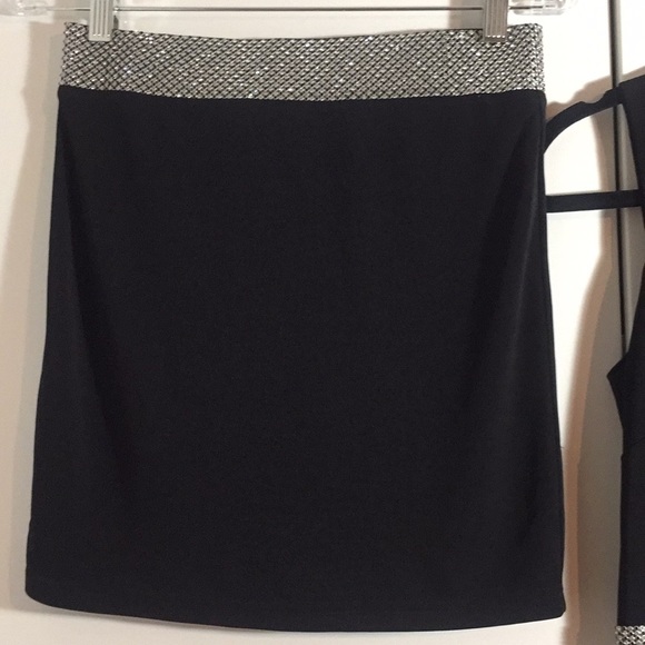 NWT Sheri Bodell black with rhinestone coord matching skirt & top set small - Picture 4 of 8